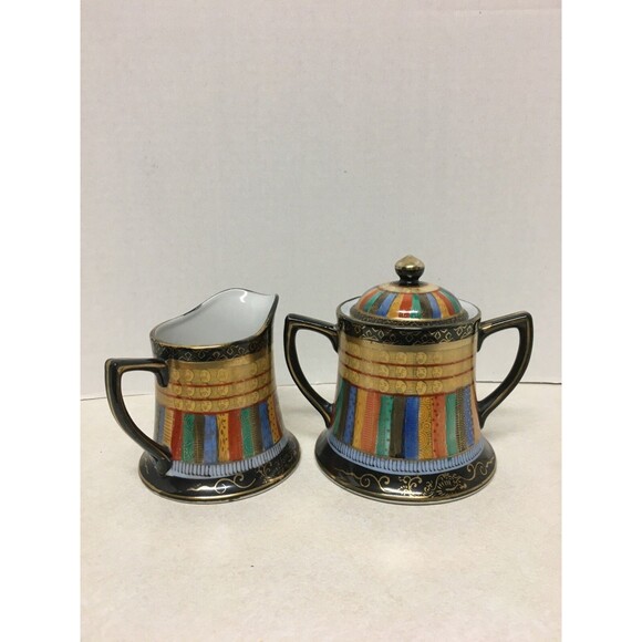 Vintage  Japan Thousand Faces  Covered Sugar and Creamer Set - Picture 1 of 11